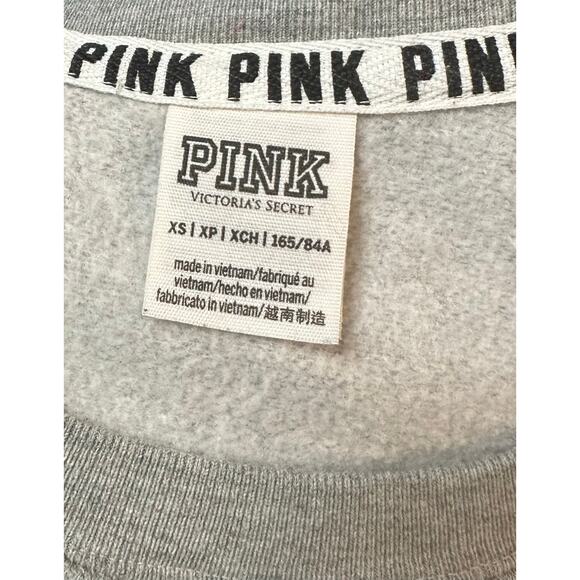 Pink Victoria's Secret Campus Crew Sweatshirt Gray Fleece Lined Size XS - Picture 9 of 10